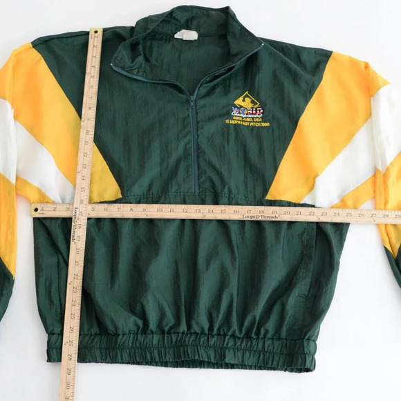 VTG Zacc Sportswear Green And Yellow Half Zip 96' World Championship Windbreaker - Picture 4 of 12